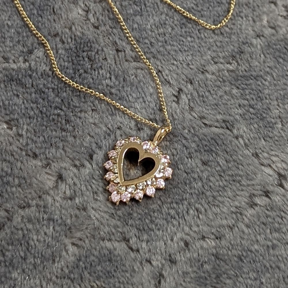 Heart Shaped Pendant w/ Clear & Pale Pink CZ's - Gold over Sterling Silver